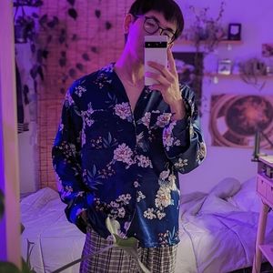 Urban Outfitters Floral Long Sleeve Satin Shirts